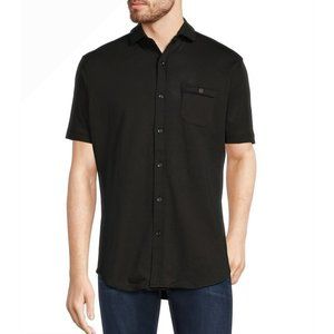Murano Liquid Luxury Slim Fit Spread Collar Short Sleeve Coatfront Shirt XL